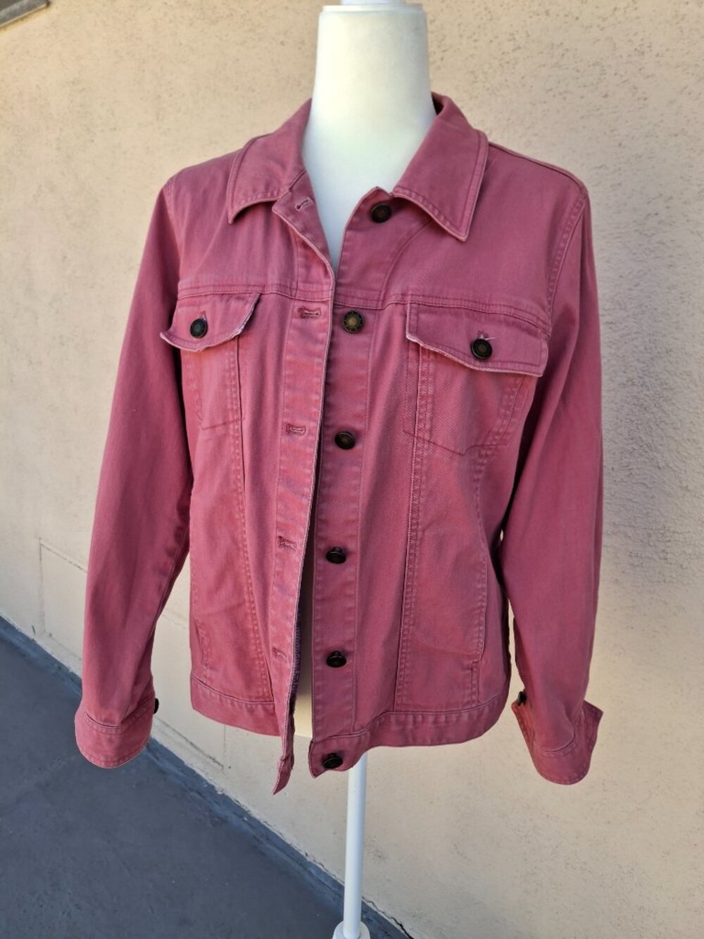Denim & Co. Denim Jacket, Button-Front, Pockets, Botanical Print Trim, Size M - Picture 3 of 12
